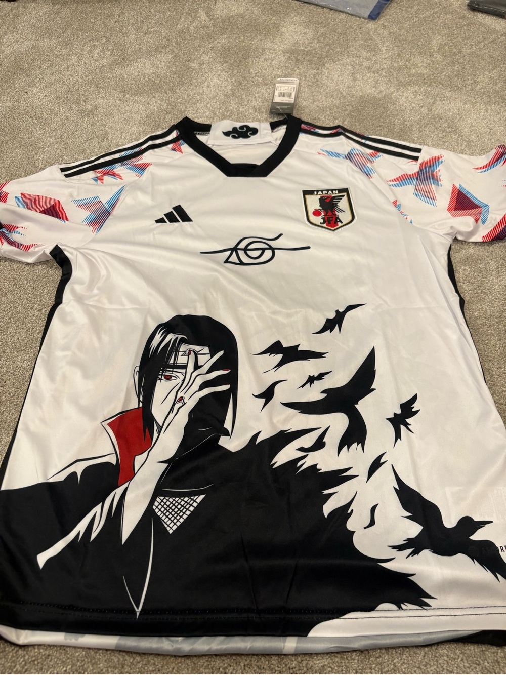 Adidas Japan Men’s White Graphic Soccer Jersey Naruto itachi slim fit concept
